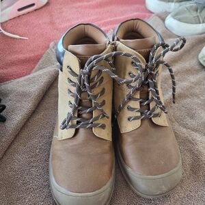 Brown Two-Tone Lace-Up Casual Boots